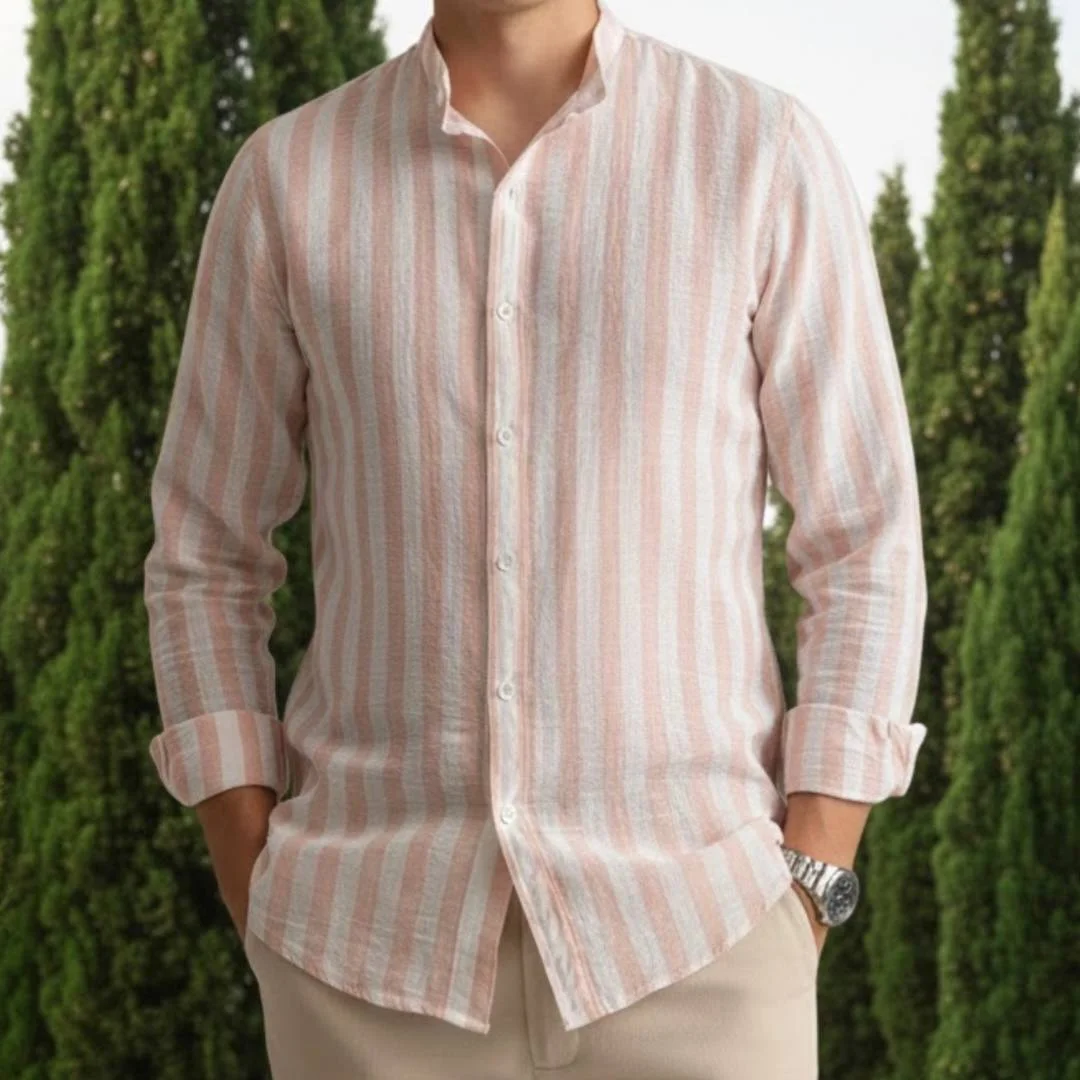 New Camisa Manga Larga Lino Santorini Collection Rosado Raya