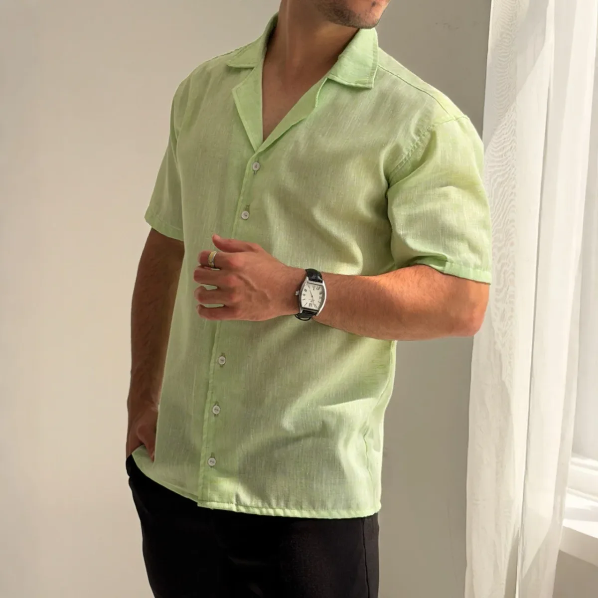 Camisa Lino New Italian Collection Verde Menta