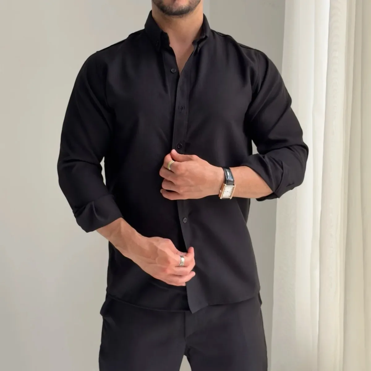 Camisa Manga Larga Lino Egipcian Negro