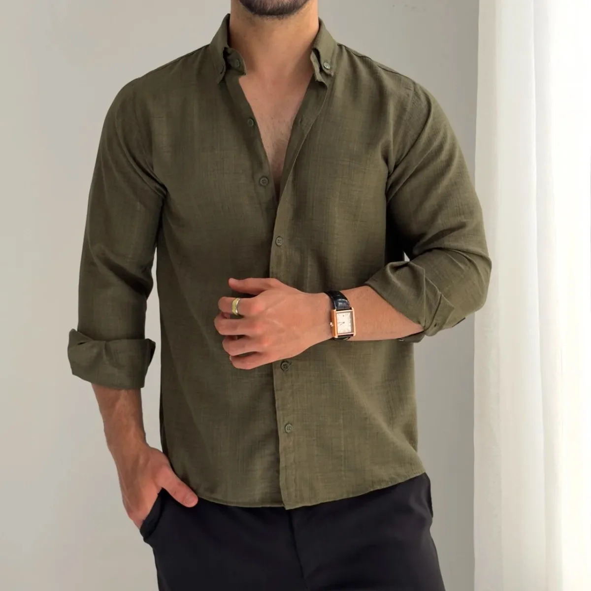 Camisa Manga Larga Verde Aceituna New Edition
