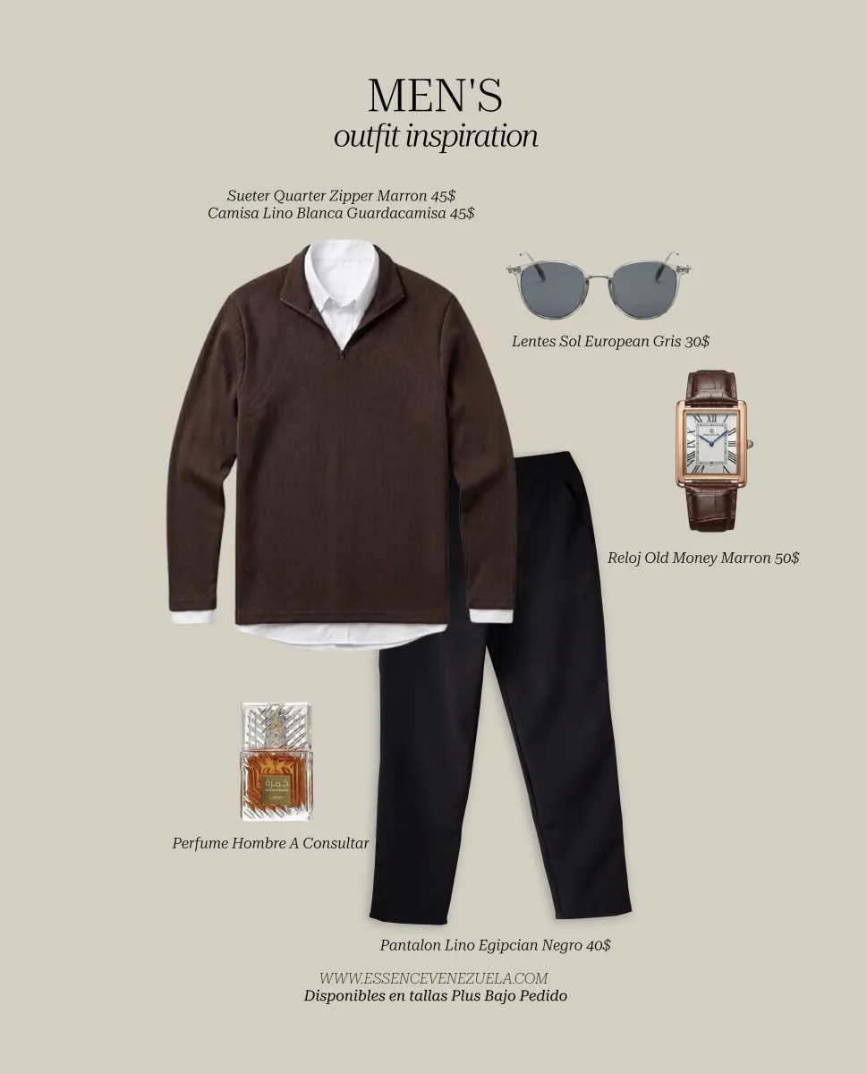 Outfit Inspiration Sueter Quarter Zipper Marron